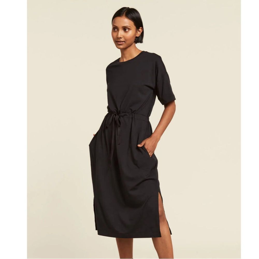Boody Bamboo Cotton Black Midi Dress with Pockets